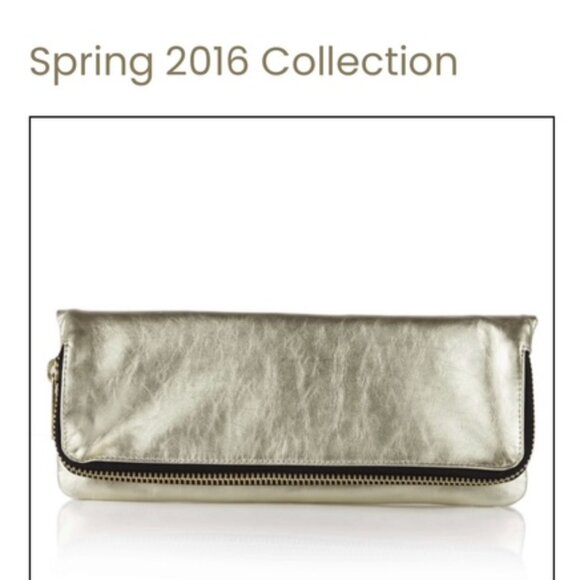 Brunswick & Co Gold Leather Avenue Fold Over Clutch with Zipper Closure - Picture 4 of 4